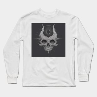 Monotone Illustration of Skull Long Sleeve T-Shirt